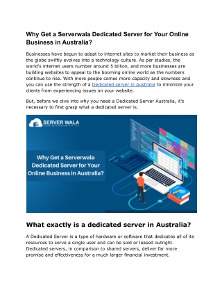 Get a Serverwala Dedicated Server for Your Online Business in Australia