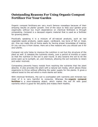 Outstanding Reasons For Using Organic Compost Fertilizer For Your Garden