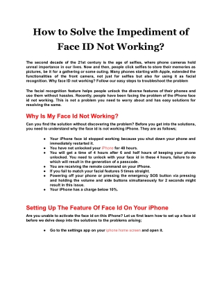How to Solve the Impediment of Face ID Not Working?