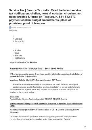 Latest Service Tax Notifications, Act, Rules, Circulars, Challan and Articles