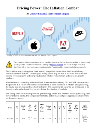 Pricing Power: The Inflation Combat