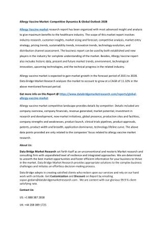 Allergy Vaccine Market: Competitive Dynamics & Global Outlook 2028