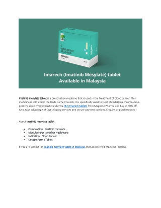 Imatinib mesylate tablet in Malaysia