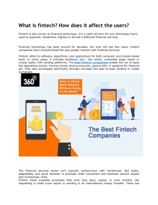 What is fintech? How does it affect the users?