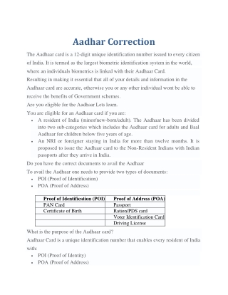 Aadhar correction