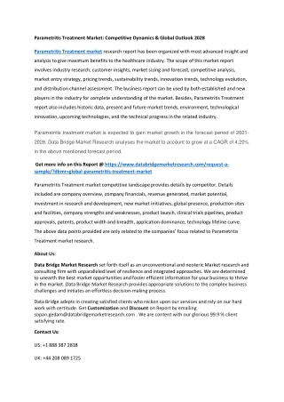 Parametritis Treatment Market: Competitive Dynamics & Global Outlook 2028