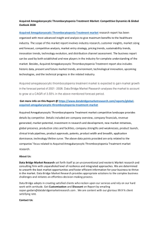 Acquired Amegakaryocytic Thrombocytopenia Treatment Market: Competitive Dynamics