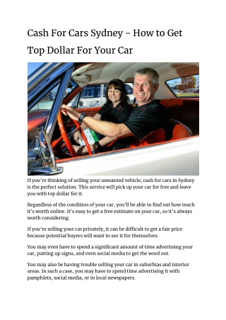 Cash For Cars Sydney - How to Get Top Dollar For Your Car
