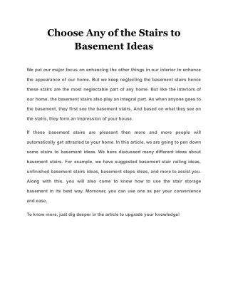 Choose Any of the Stairs to Basement Ideas
