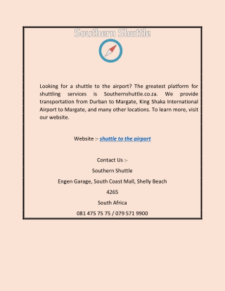 Shuttle To The Airport| Southernshuttle.co.za