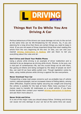 Things Not To Do While You Are Driving A Car