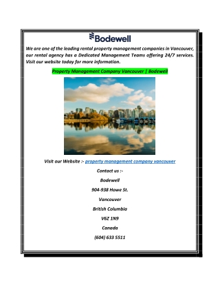 Property Management Company Vancouver  Bodewell