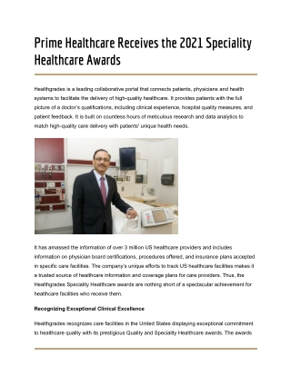 Prime Healthcare Receives the 2021 Speciality Healthcare Awards