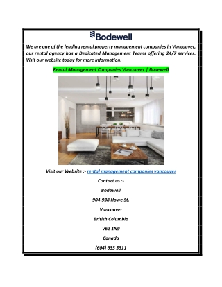 Rental Management Companies Vancouver  Bodewell