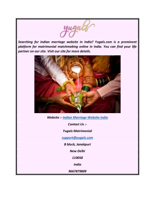 Indian Marriage Website India  Yugals.com
