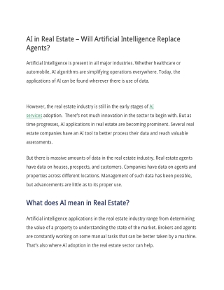 AI in Real Estate – Will Artificial Intelligence Replace Agents