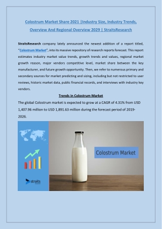 Colostrum Market Strategy, Share By 2029 | StraitsResearch