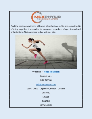 Yoga in Milton | Mexphysio.com