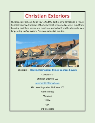 Roofing Companies Prince Georges County | Christianexteriors.com