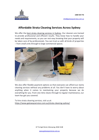 Affordable Strata Cleaning Services Across Sydney