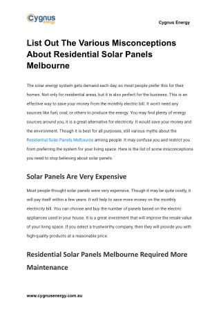 List Out The Various Misconceptions About Residential Solar Panels Melbourne