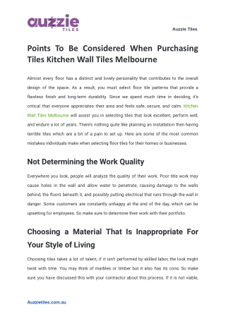 Points To Be Considered When Purchasing Tiles Kitchen Wall Tiles Melbourne