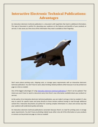 Interactive Electronic Technical Publications - Advantages