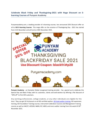 Thanksgiving and Blackfriday Offer On All E-learning Courses By Punyam Academy