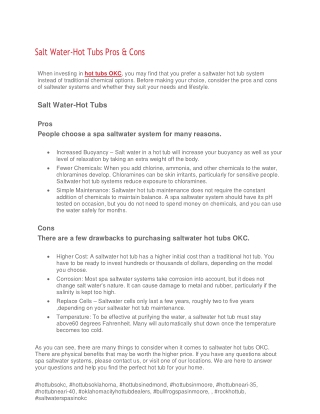 Salt Water-Hot Tubs Pros & Cons