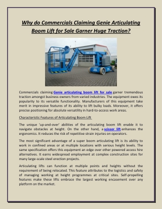 Why do Commercials Claiming Genie Articulating Boom Lift for Sale Garner Huge Traction