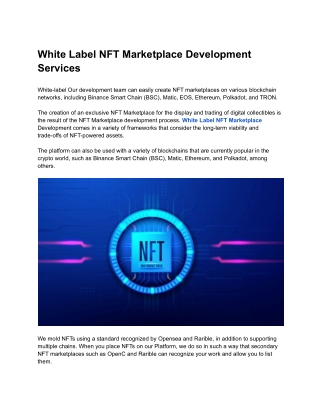 White Label NFT Marketplace Development Services