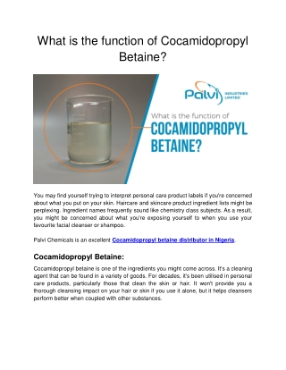 What is the function of Cocamidopropyl Betaine