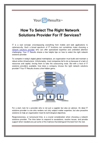 How To Select The Right Network Solutions Provider For IT Services