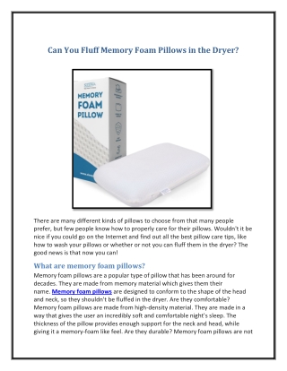 Can You Fluff Memory Foam Pillows in the Dryer