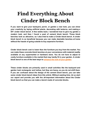 Find Everything About Cinder Block Bench
