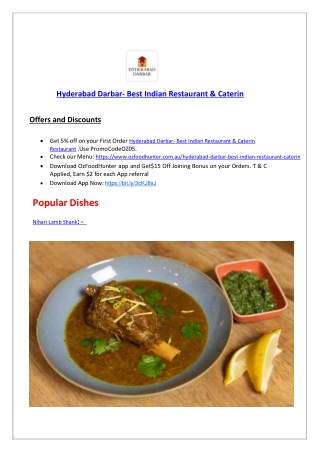 5% off - Hyderabad Darbar Best Indian Restaurant & Caterin, VIC
