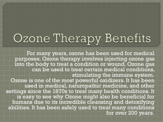 Ozone Therapy Benefits