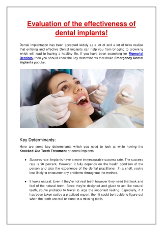 Evaluation of the effectiveness of dental implants