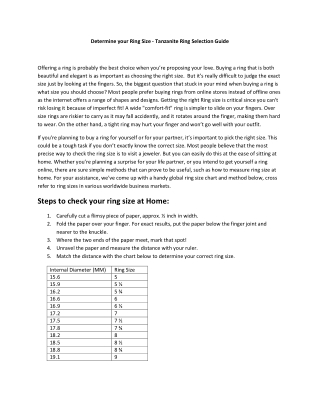Determine your Ring Size - Tanzanite Ring Selection   Guide