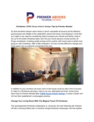 Christmas 2 BHK House Interior Design Tips by Premier Abodes