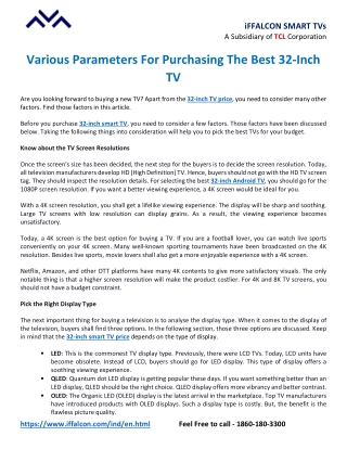 Various Parameters For Purchasing The Best 32-Inch TV