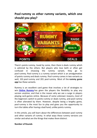 Pool rummy vs other rummy variants