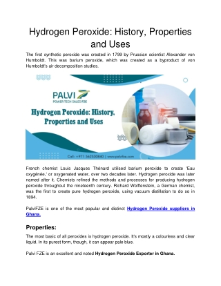 Palvi FZE - Hydrogen Peroxide_ History, Properties and Uses