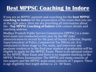 Best MPPSC Coaching In Indore