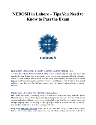 NEBOSH in Lahore – Tips You Need to Know to Pass the Exam