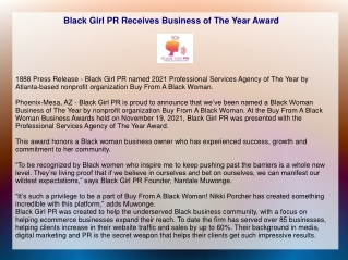 Black Girl PR Receives Business of The Year Award
