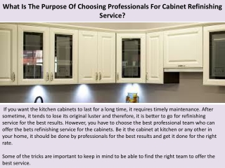 What Is The Purpose Of Choosing Professionals For Cabinet Refinishing Service?