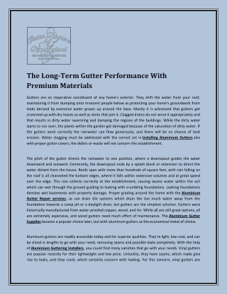The Long-Term Gutter Performance With Premium Materials