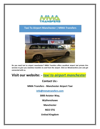 Taxi To Airport Manchester | MMA Transfers