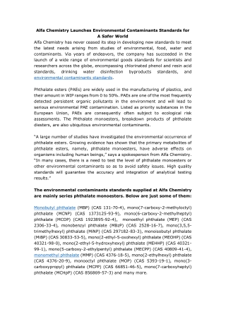 Alfa Chemistry Launches Environmental Contaminants Standards for A Safer World